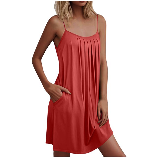 Pyjama pour Femmes Zeophrasy Nuisette pour Femmes avec Poches Chemises de Nuit Sans Manches Tenue de Nuit Chemise de Nuit à Plis devant Col Rond Robe de Nuit Clearacne Moins de 5