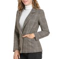 thumbnail image 2 of INSPIRE CHIC Blazer à Carreaux pour Femmes, Rentrée Scolaire, Revers Cranté, Manches Longues, un Bouton, Brun, P, 2 of 7