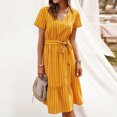 thumbnail image 4 of Ovzne Robes pour Femmes Robe Femmes Mode Femmes Couleur Unie Manches Courtes Col en V Bouton Taille Élastique Robe Ajourée Grande Taille Robe Maxi Manches Courtes Imprimée Liquidation, 4 of 7