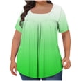 thumbnail image 2 of UPPADA Hauts Grande Taille pour Femmes Tunique Manches Courtes Col Rond Chemises Décontractées Blouse Douce Boutonnée Henley Chemises Plissées Tuniques Tendance Vert,TTG, 2 of 5