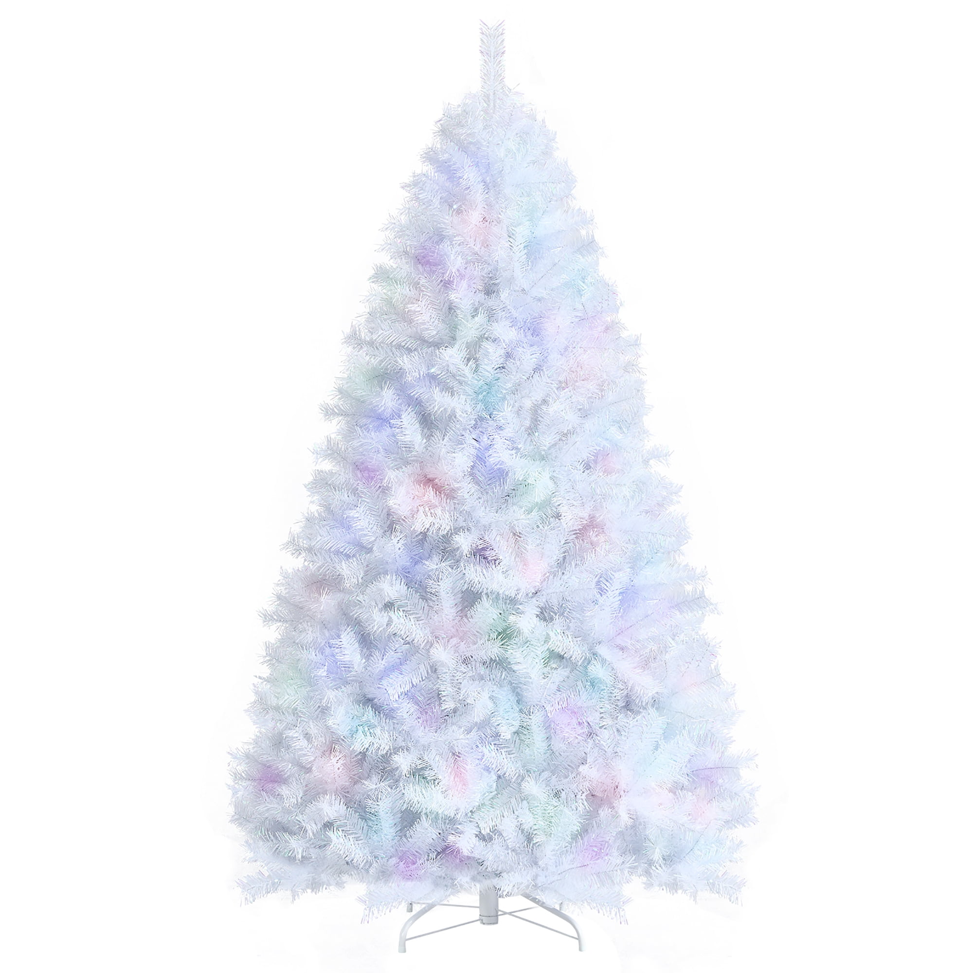 Costway 7ft White Iridescent Tinsel Artificial?Christmas Tree w/1156 Branch Tips