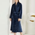 thumbnail image 2 of Womens Soft Warm Robe, Fleece Thick Long Sleeve Bathrobe, Unisex Fall Winter Flannel Pajamas Robes with Pockets Navy L, 2 of 5