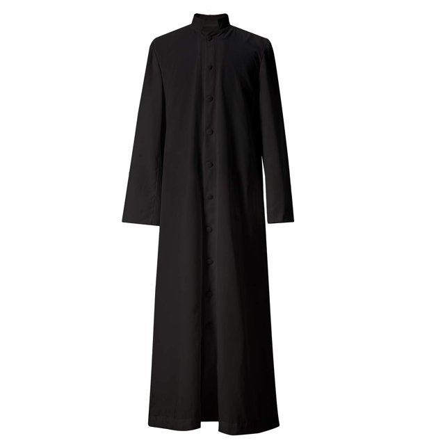 GraduatePro Clergé Soutane Romaine Adultes Robe de Prêtre Gilet Liturgique Prédicateur Style pour Servir à l'Autel à Simple Boutonnage Noir 54