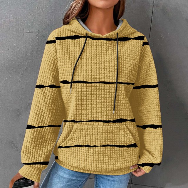 EGNMCR Sweat à Capuche à Manches Longues pour Femmes, Imprimé Rayé, avec Poches, Automne