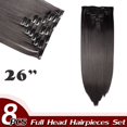 thumbnail image 2 of Rallonges de Cheveux Droites à Tête Complète à Clip, Synthétiques, 8 Pcs, 18 Clips, Postiche pour Femmes, 2 of 5