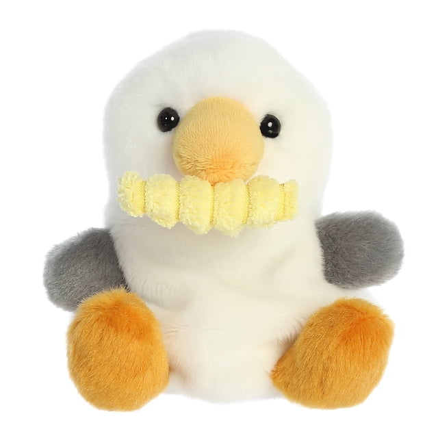 Aurora Palm Pals - Buoy Seagull With Fry Jouet en Peluche de 5 Pouces Présentant un Corps Doux Blanc et Gris, des Pieds à Sangle orange Vif et un Bec Jaune Tenant une Frite Froissée au crochet. Ce Charmant animal en Peluche Est Fabriqué à Partir de Matériaux de Haute Qualité pour un Toucher Doux et Duveteux et Comprend des Granules de Haricot pour la Stabilité. Convient à Tous les Âges et Fait Partie de la collection #palmpalsparty.