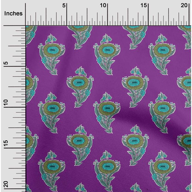 oneOone Cotton Poplin Fabric Leaves & Floral Block Printed Fabric 1 Yard 42 Inch Wide