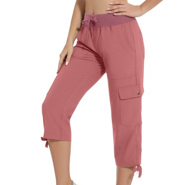 biudgviw Women's Cargo Capri Pants Lightweight High Waisted Drawstring Cropped Hiking Pants Summer Casual Travel Shorts with Pockets