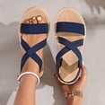 thumbnail image 3 of Womens Flat Sandals Slip on Cross Straps Elastic Open Toe Thick Sole Summer Beach Sandals Dark Blue, 3 of 4