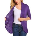 thumbnail image 2 of Women Casual Lightweight Open Front Cardigan Solid 3/4 Sleeve Loose Collar Draped Ruffles Cardigan, 2 of 3