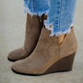 thumbnail image 1 of Mikilon Bottines Courtes pour Femmes en Suède à Talons Compensés avec Fermeture Éclair, Couleur Unie, Bout Rond, 1 of 1