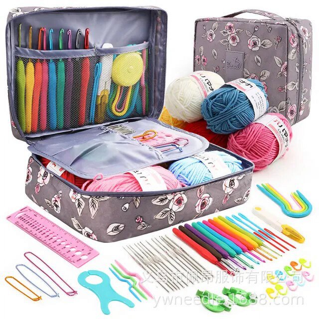 PENGXIANG 59 Pcs Include 5 Skeins Yarn Hooks Needles Storage Bag Crochet Kit with Knitting Accessories Set for Beginners Gift Freeshipping