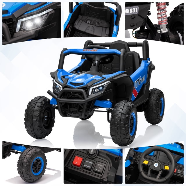 BeesClover 12V UTV Truck Kids Ride On Car with Remote,4WD/2WD Switchable,Electric Vehicle with 4 Spring Suspension,EVA Tires,Safety Belt,Double Open Doors,Bluetooth,Music