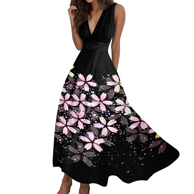 TJAZFJPA Robe Qipao Femmes Femmes Été Aguichant Col en V Profond Formelle Sans Manches Longue Robe Dégradé Fermeture Éclair Robe Évasée Robes Blanches de Maternité Robes de Designer pour Femmes