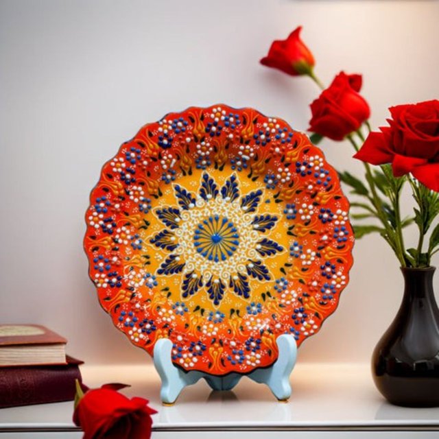 Hand-Painted Decorative Ceramic Plate - Traditional Floral Design, Multicolour Display Plate for Wall or Table, Artisan Craft Décor