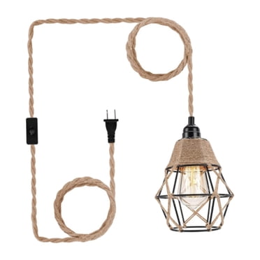 Industrial Plug in Pendant Light Hanging Lamp with Cord Metal Cage Pendant Lamp Farmhouse Hanging Lights Fixture for Restaurant Dining A
