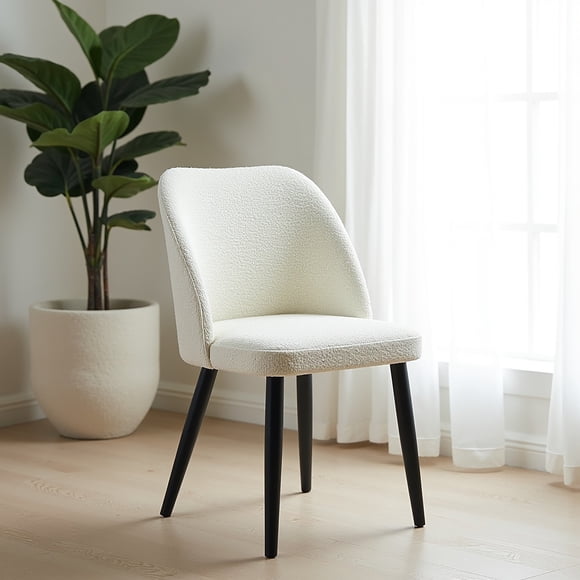 Aykah Capri Dining Chairs Set of 4, Modern Upholstered Dining Room Kitchen Side Chair with Metal Legs, Space Saving, Easy to Assemble (Bouclé, Moonlight Bouclé)
