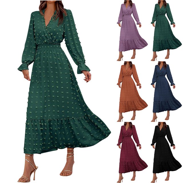 Gspmoly Robes pour Femmes, Robe Décontractée à la Mode et au Tempérament pour Femmes à Manches Longues et Col en V, Robes de Mariage pour Femmes jusqu'à 65 % de Rabais