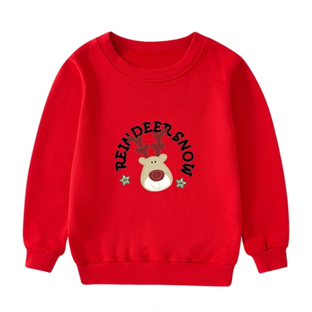 KYAIGUO Chandail de Noël pour Garçons et Filles, Tout-Petits, Printemps Automne, Col Rond, Imprimé, Survêtement, Bébé, Rouge, Chandail à Manches Longues, Haut Décontracté, Chemisier pour 1 à 16 Ans