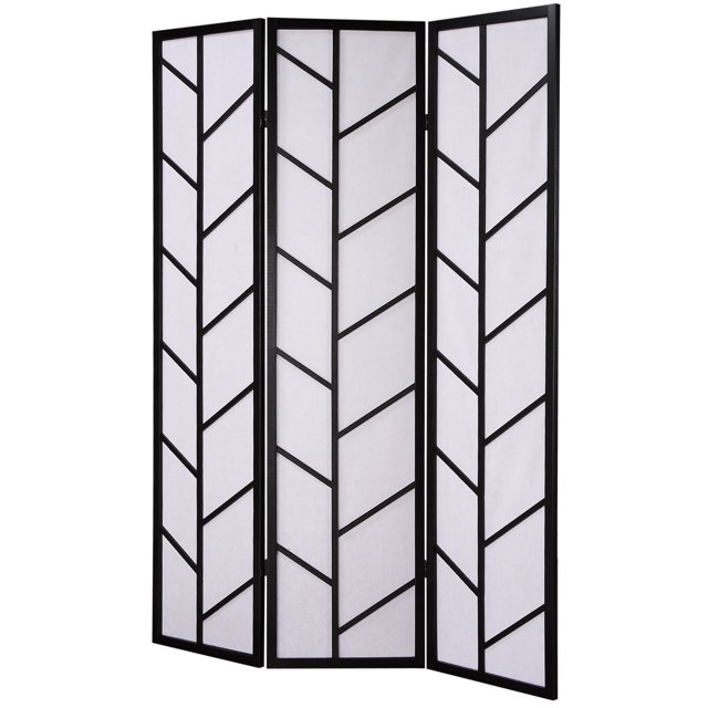 Roundhill Furniture 3-Panel Climbing Screen Room Divider, Black