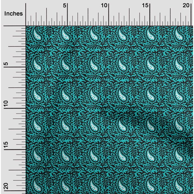 oneOone Silk Tabby Fabric Leaves & Paisley Block Printed Craft Fabric BTY 42 Inch Wide