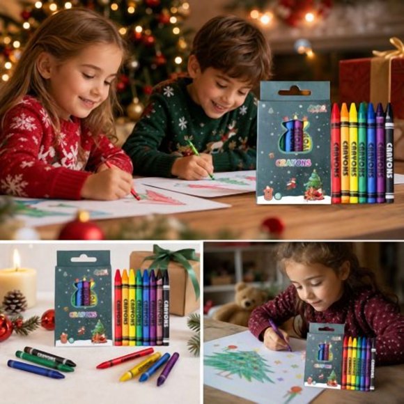 2 Packs Christmas Crayons, 8-Color Graffiti Painting Pens for Kids, Oil Pastel Art Stationery for Classroom Rewards and Small Gifts