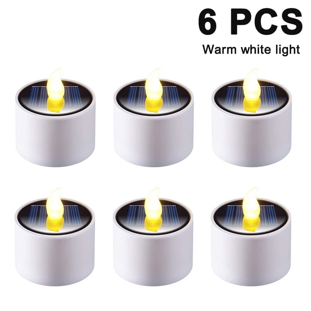 6 Pcs Solar Lantern Tea Lights Candles - Rechargeable Flickering Electronic Solar LED Lamp Nightlight - Flameless Solar Energy Candle for Outdoor Camping Emergency