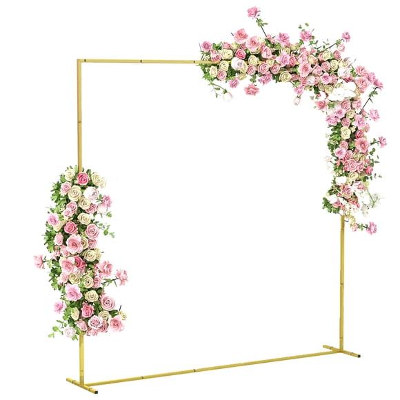 Outsunny Support de Toile de Fond pour Arche de Mariage, Arche de Mariage Carrée de 6,6 Pi, Or