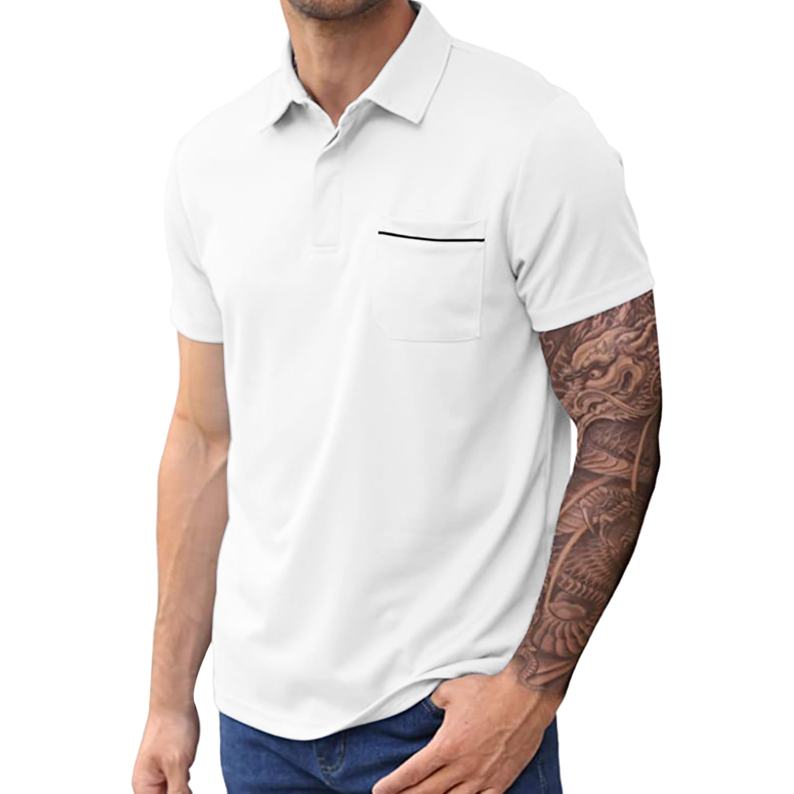 Breathable Printed White Polo Shirts L (Men's)