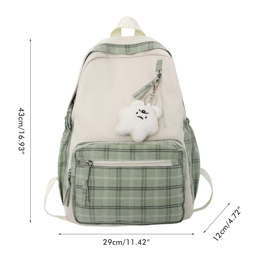 Cute Backpack Book Bag School Bag Casual Backpack Cute Plaid Backpack With Plush Pendant Lightweight Large Capacity Student Book Bag School Bag Casual Daypack For Outdoor Travel