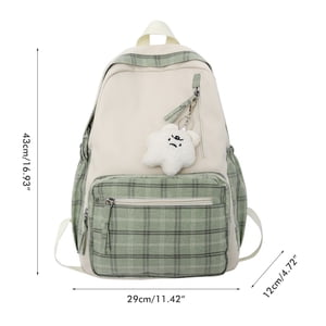 Cute Backpack Book Bag School Bag Casual Backpack Cute Plaid Backpack With Plush Pendant Lightweight Large Capacity Student Book Bag School Bag Casual Daypack For Outdoor Travel