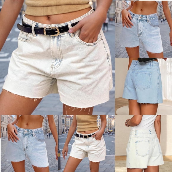 DDAPJ pyju Women Fashion Denim Shorts High Waisted Flap Front Jean Shorts Y2k Carpenter Shorts with Pockets White XS