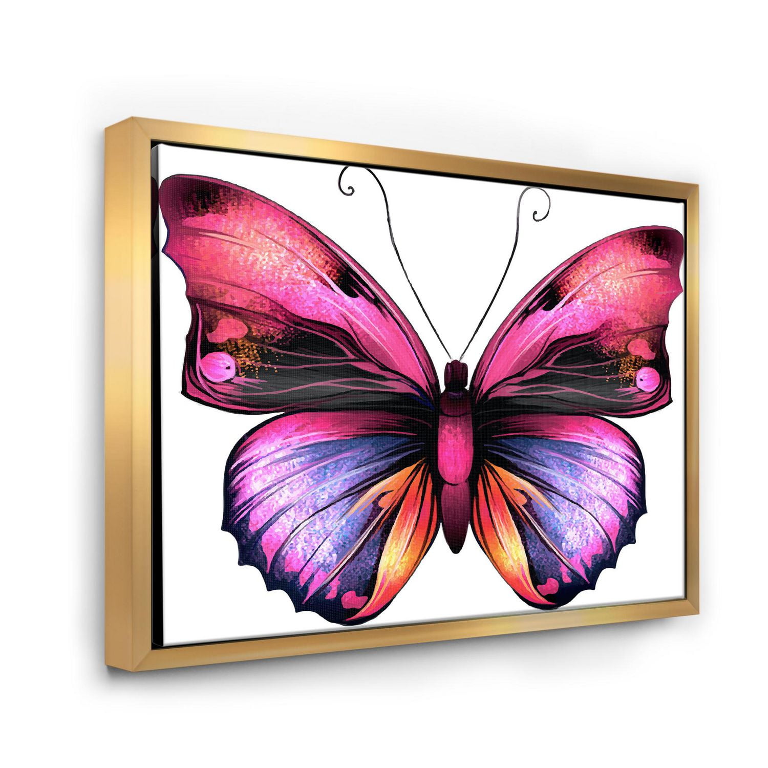 Designart Portrait de papillon rose vif ART MURAL À CADRE FLOTT