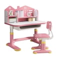 thumbnail image 1 of Kids Functional Desk Chair Set, Height Adjustable Children School Study Desk with Castle Backboard, Widened Desktop, Bookstand and Storage Drawer (Pink)-Pink, 1 of 8