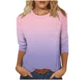 thumbnail image 1 of Cinvoph T-Shirts d'Été Imprimés pour Femmes Manches 3/4 Col Rond Dégradé Hauts Chandail Ample Blouses de Vacances, 1 of 5