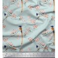 thumbnail image 1 of Soimoi Poly Georgette Fabric Leaves,Floral & Paradise Flycatcher Bird Decor Fabric Printed Yard 52 Inch Wide, 1 of 3
