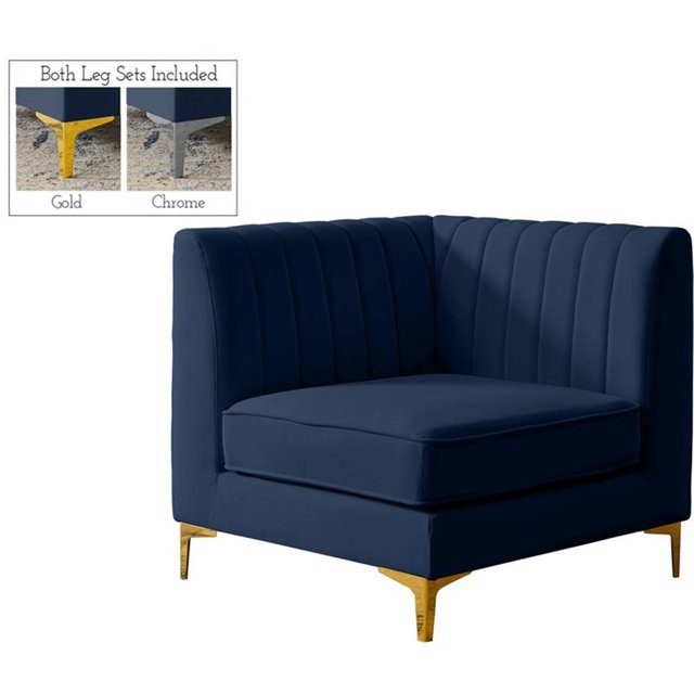 Meridian Furniture Alina Fauteuil d'Angle en Velours Bleu Marine