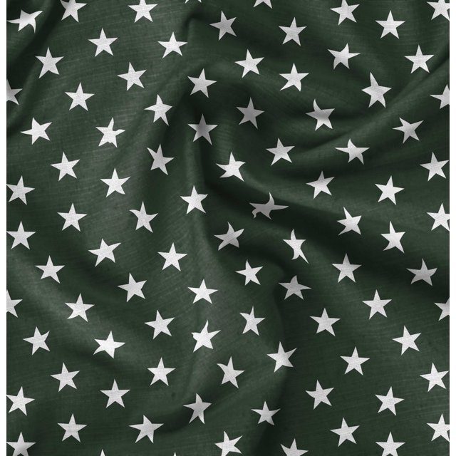 Soimoi Green Poly Georgette Fabric Stars Star Print Sewing Fabric BTY 42 Inch Wide