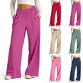 thumbnail image 1 of Sentmoon Straight Leg Sweatpants Plus Size Drawstring Elastic Waist Dance Pants with Pockets Loose Wide Leg Solid Color Breathable Women's Activewear Fall Fashion for Relaxing at Home L, 1 of 6