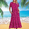 thumbnail image 1 of Jusqu'à 65 % de Rabais! Robes d'Été Mode pour Femmes 2024 Grande Taille Décontractées à Manches Courtes Col Ras du Cou Robe Décontractée Fluide à Étages Maxi Robe de Plage avec Poches Robe à Imprimé Brillant, 1 of 8