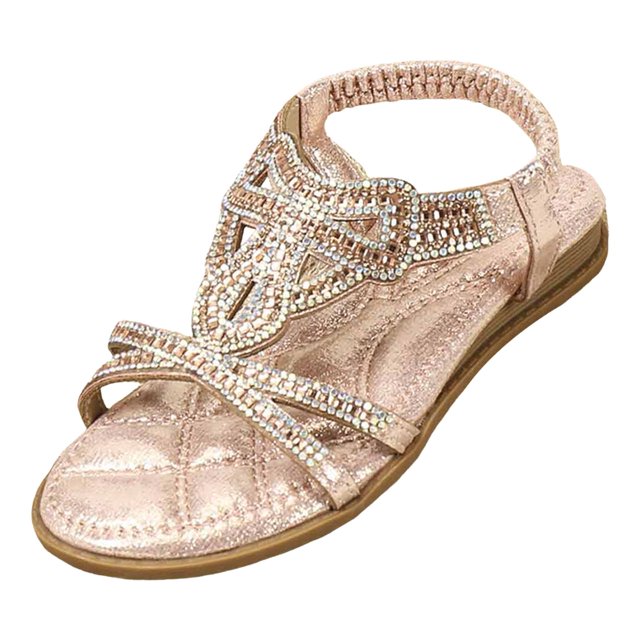 BOBOGOJP Girls Summer Shoes Girls Glitter Beach Shoes Shoes Flat Summer Shoes Glitter Shoes Boho Comfortable Sandals with Rhinestones Glitter Shoes Pink for 13