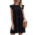 thumbnail image 1 of Faithtur Women Casual Pleated Dress, Adults Spring Solid Color Round Neck Short Sleeve One-piece, 1 of 5