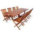 thumbnail image 1 of All Things Cedar 9-Piece Twin Butterfly Leaf Teak Extension Table Folding Chair Set with Green Cushions, 1 of 2