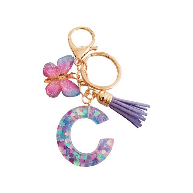 Visland Butterfly Initial Letter Keychain Pendant Exquisite Practicality Backpack School Bag Decoration Purple Alphabet Keychain for Girls Women