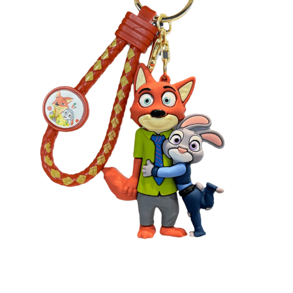 WJCA Zootopia Cute Fox & Bunny Character Keychain Set - Stylish Resin Charm with Wrist Strap, Backpack & Purse Accessory Gift