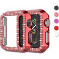 thumbnail image 1 of KOMI Bling Case Compatible For Apple Watch 38mm 40mm 42mm 44mm, Crystal Diamond Apple Watch Protector Case Slim PC Anti-Scratch Bumper Frame Protective Cover For iWatch Series SE/6/5/4/3/2/1 Red, 1 of 5