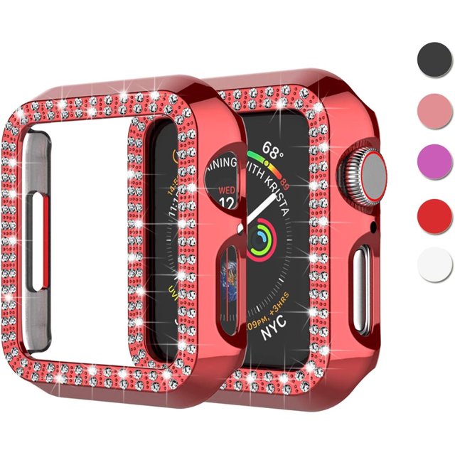KOMI Bling Case Compatible For Apple Watch 38mm 40mm 42mm 44mm, Crystal Diamond Apple Watch Protector Case Slim PC Anti-Scratch Bumper Frame Protective Cover For iWatch Series SE/6/5/4/3/2/1 Red