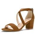 thumbnail image 1 of BLISSFUL STEP Women's Solid Color Open Toe Cross Strap Mid Chunky Heel Sandals, 1 of 6