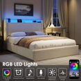 thumbnail image 4 of Bingirl Queen Bed Frame in Beige Boucle: Upholstered with Storage Headboard, Charging Station, LED Lights, 4 Storage Drawers, No Box Spring Needed, Noise-Free, 4 of 8