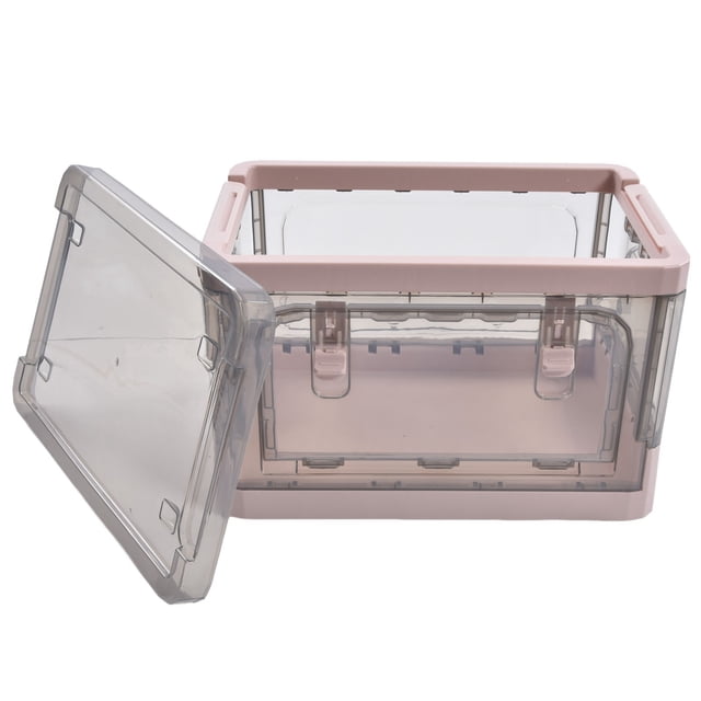 Collapsible Storage Bins with Double Side Doors, 35L Clear Plastic Folding Storage Boxes with Lid , Stackable Plastic Organization Cube Box with Wheels for Home Office Organization